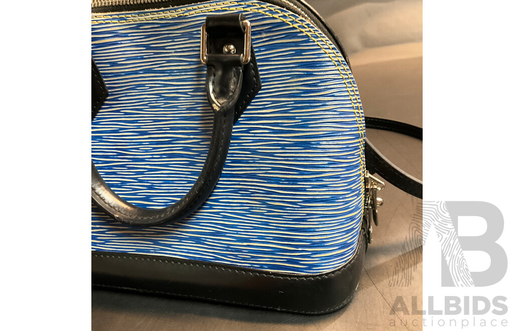 Alma BB Bag in Blue Epi Denim Leather and Bag Scarf Branded LOUIS VUITTON