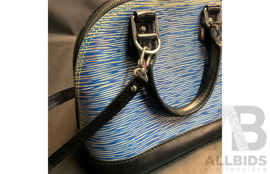 Alma BB Bag in Blue Epi Denim Leather and Bag Scarf Branded LOUIS VUITTON
