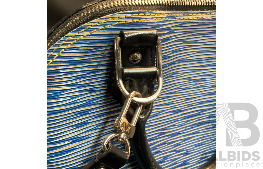 Alma BB Bag in Blue Epi Denim Leather and Bag Scarf Branded LOUIS VUITTON