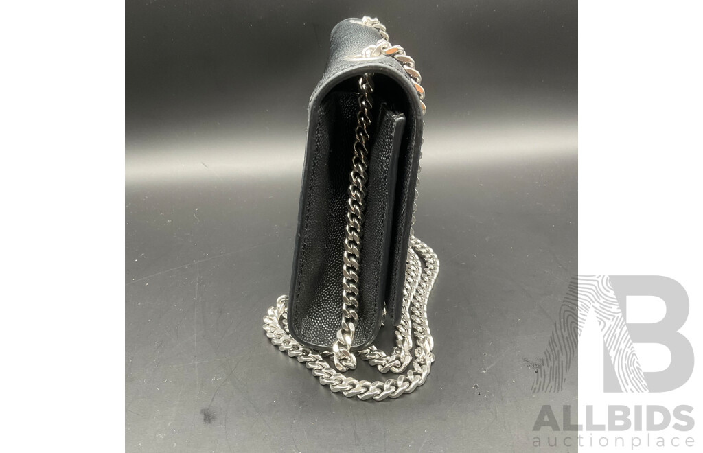 Kate Tassel Chain Bag in Black Grain De Poudre Embossed Leather with Silve Tone Hardware Branded SAINT LAURENT