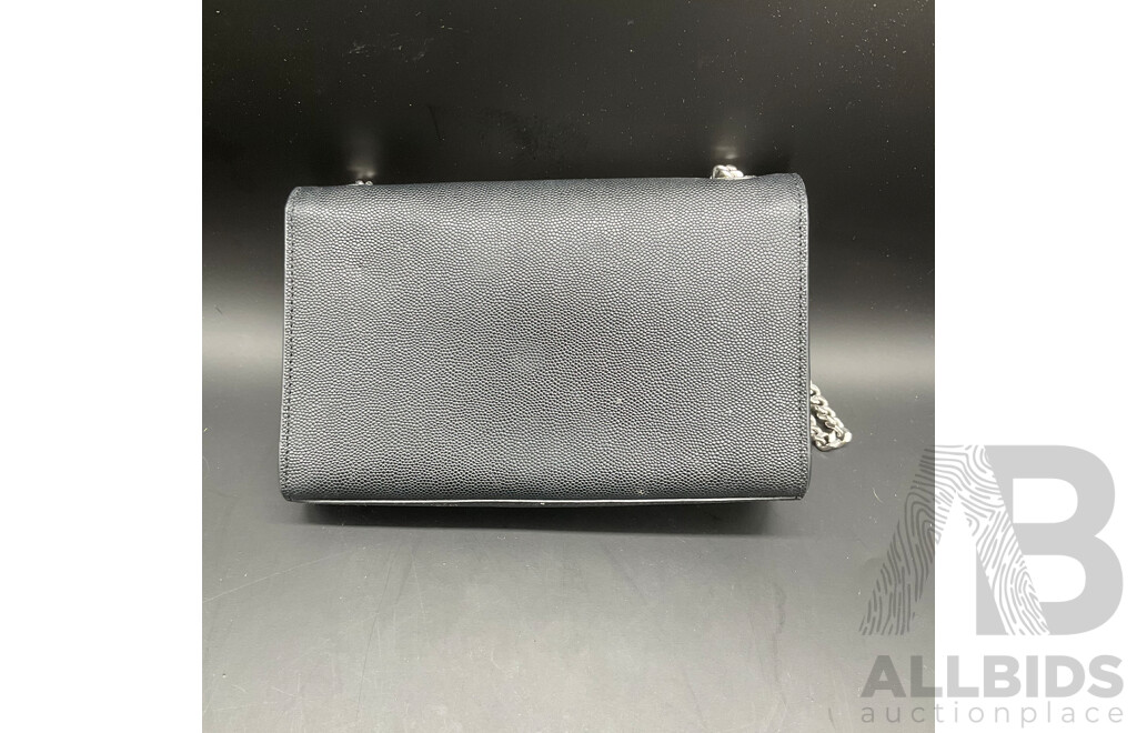 Kate Tassel Chain Bag in Black Grain De Poudre Embossed Leather with Silve Tone Hardware Branded SAINT LAURENT