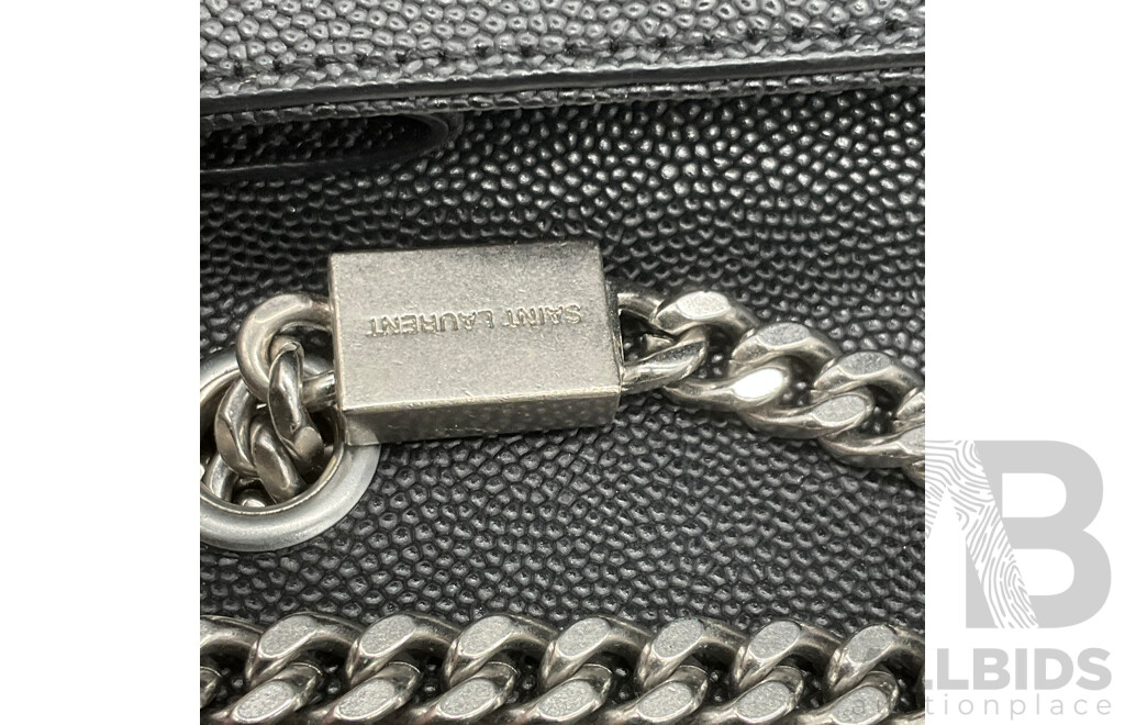 Kate Tassel Chain Bag in Black Grain De Poudre Embossed Leather with Silve Tone Hardware Branded SAINT LAURENT