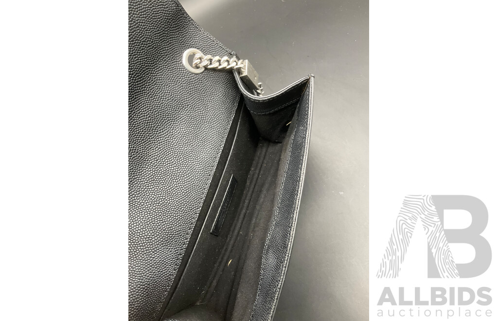 Kate Tassel Chain Bag in Black Grain De Poudre Embossed Leather with Silve Tone Hardware Branded SAINT LAURENT