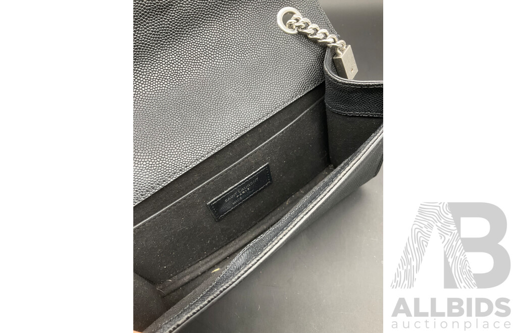 Kate Tassel Chain Bag in Black Grain De Poudre Embossed Leather with Silve Tone Hardware Branded SAINT LAURENT