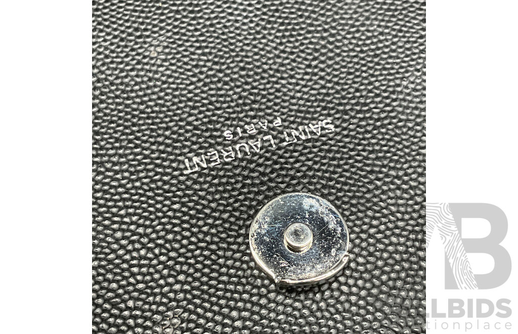 Kate Tassel Chain Bag in Black Grain De Poudre Embossed Leather with Silve Tone Hardware Branded SAINT LAURENT