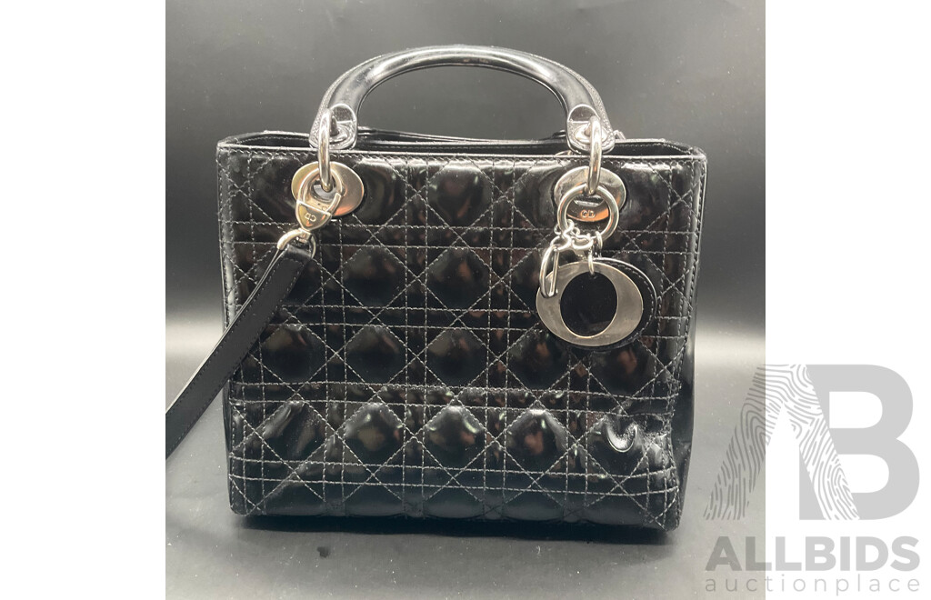 Lady Black Patent Leather with Signature Cannage Stitching Bag Branded CHRISTIAN DIOR