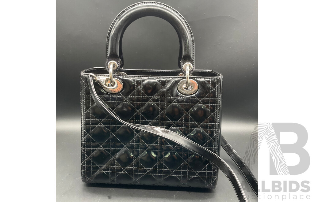 Lady Black Patent Leather with Signature Cannage Stitching Bag Branded CHRISTIAN DIOR