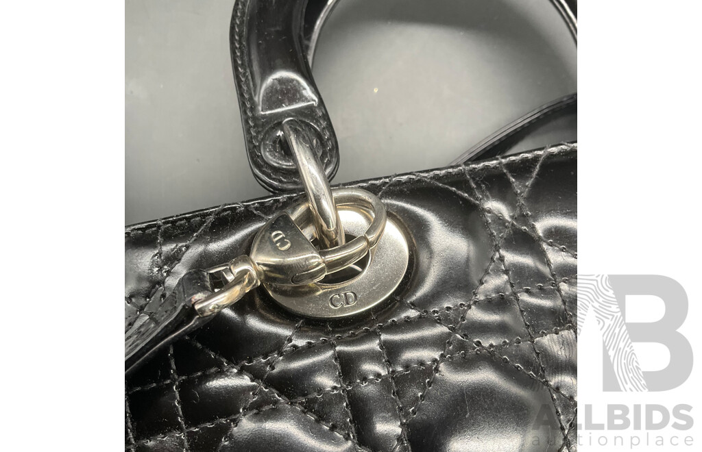 Lady Black Patent Leather with Signature Cannage Stitching Bag Branded CHRISTIAN DIOR
