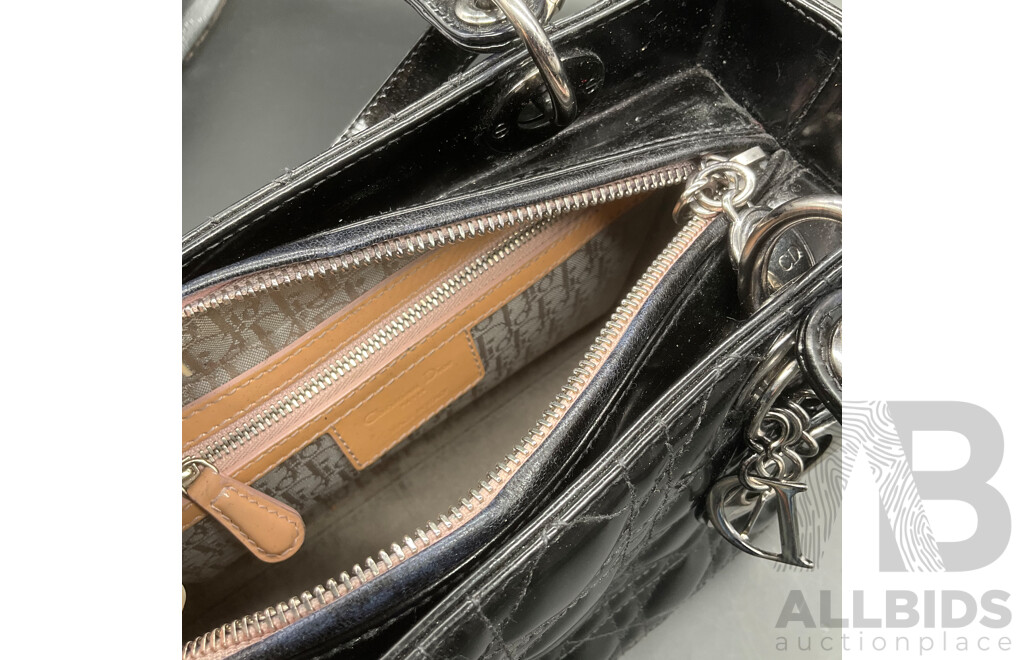 Lady Black Patent Leather with Signature Cannage Stitching Bag Branded CHRISTIAN DIOR
