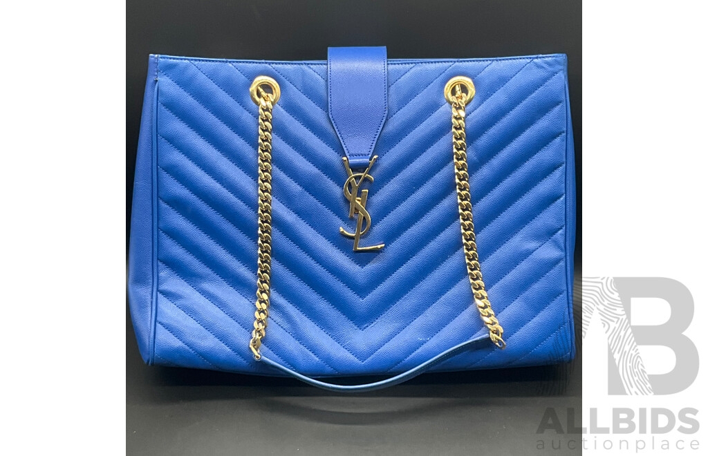 Chevron Cassandre Shopper Bag in Royal Blue Branded SAINT LAURENT