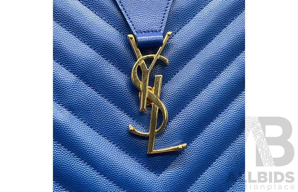 Chevron Cassandre Shopper Bag in Royal Blue Branded SAINT LAURENT