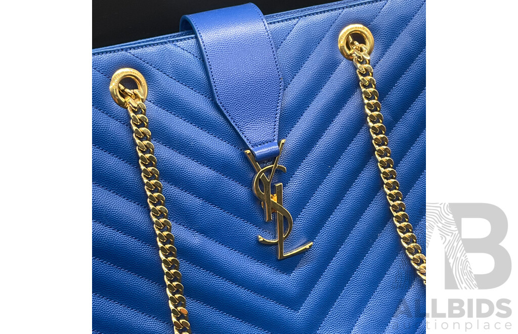 Chevron Cassandre Shopper Bag in Royal Blue Branded SAINT LAURENT