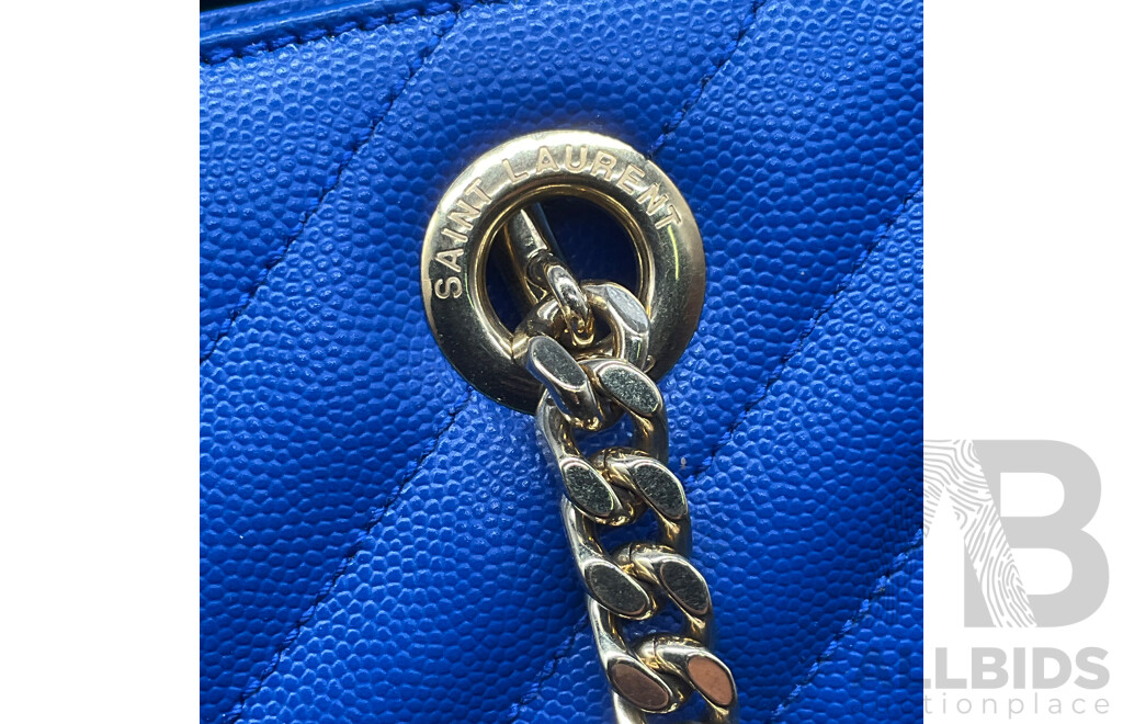 Chevron Cassandre Shopper Bag in Royal Blue Branded SAINT LAURENT
