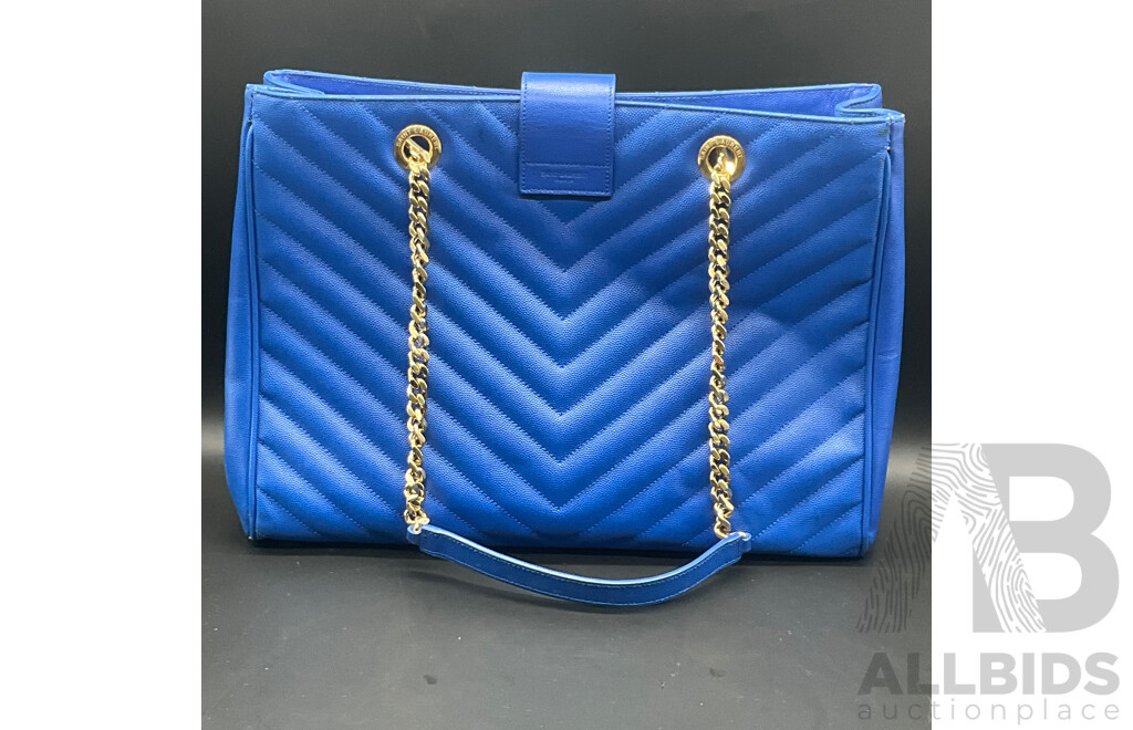 Chevron Cassandre Shopper Bag in Royal Blue Branded SAINT LAURENT