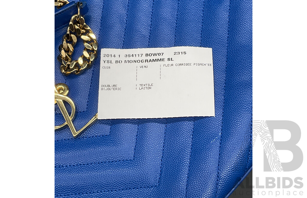 Chevron Cassandre Shopper Bag in Royal Blue Branded SAINT LAURENT