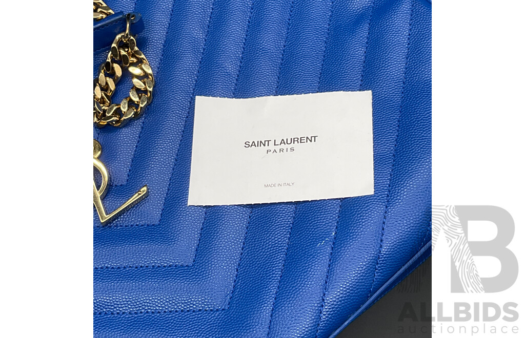 Chevron Cassandre Shopper Bag in Royal Blue Branded SAINT LAURENT