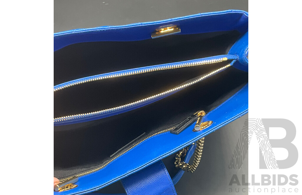 Chevron Cassandre Shopper Bag in Royal Blue Branded SAINT LAURENT
