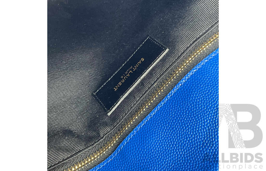 Chevron Cassandre Shopper Bag in Royal Blue Branded SAINT LAURENT