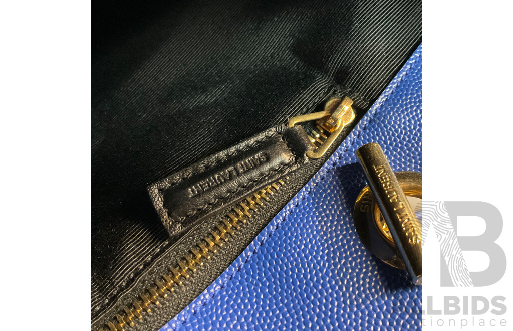 Chevron Cassandre Shopper Bag in Royal Blue Branded SAINT LAURENT