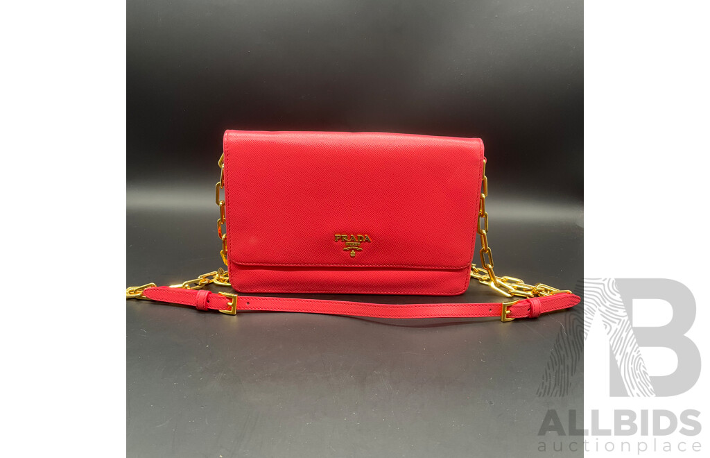 Fragola Saffiano Wallet on Chain Crossbody Bag Branded PRADA