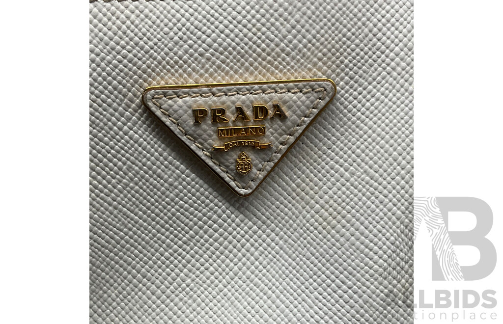 White Saffiano Cuir Double Tote Bag Branded PRADA