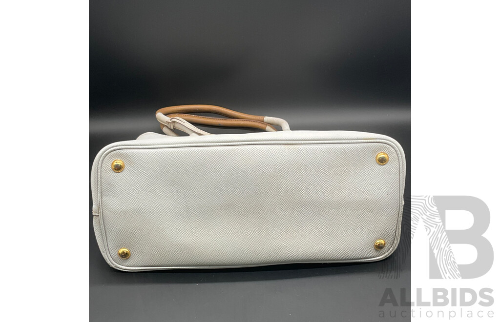 White Saffiano Cuir Double Tote Bag Branded PRADA