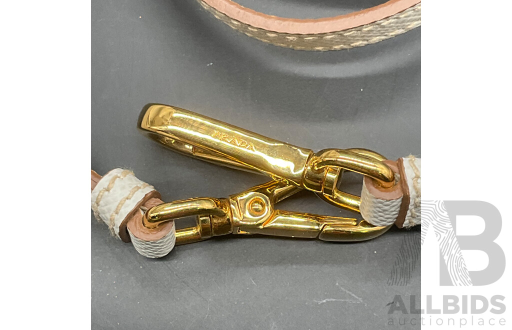 White Saffiano Cuir Double Tote Bag Branded PRADA