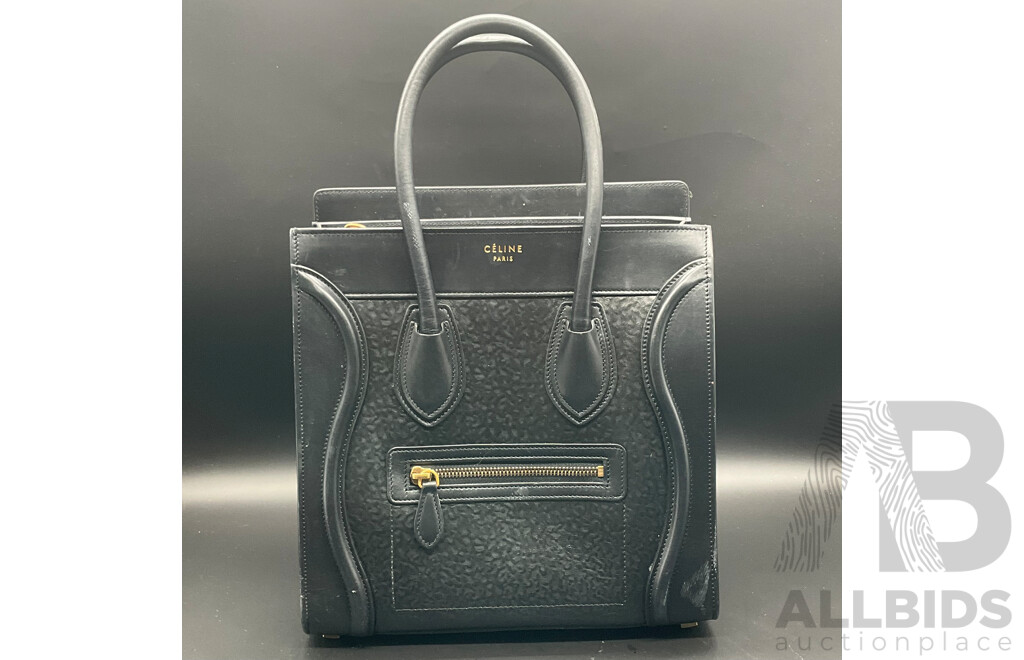 Black Textured Mini Luggage Tote Bag Branded CELINE