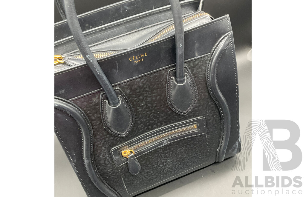 Black Textured Mini Luggage Tote Bag Branded CELINE