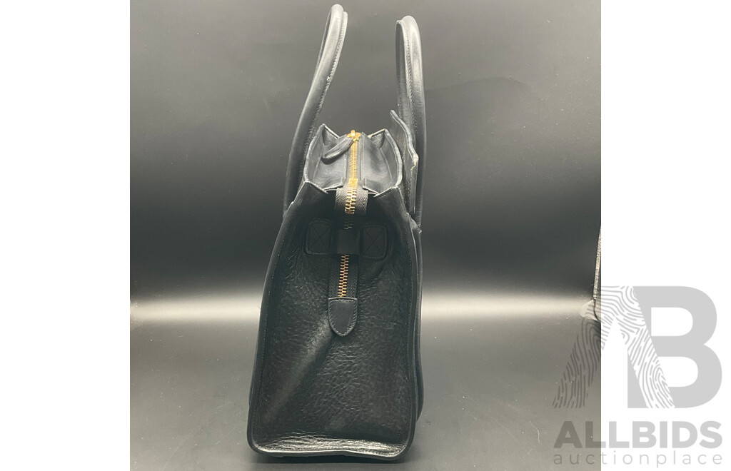 Black Textured Mini Luggage Tote Bag Branded CELINE