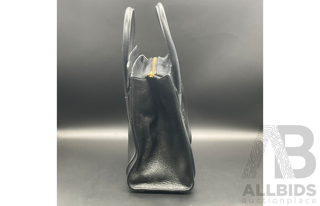 Black Textured Mini Luggage Tote Bag Branded CELINE