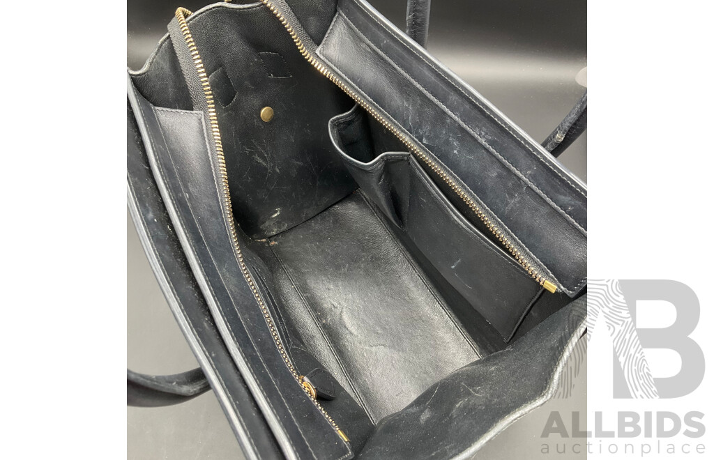 Black Textured Mini Luggage Tote Bag Branded CELINE