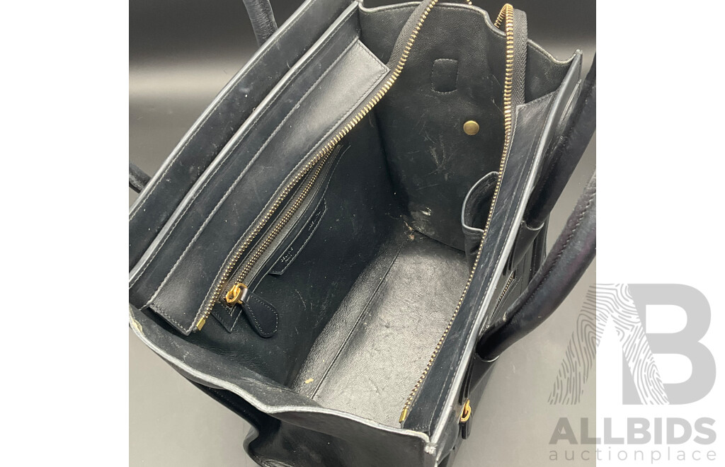 Black Textured Mini Luggage Tote Bag Branded CELINE