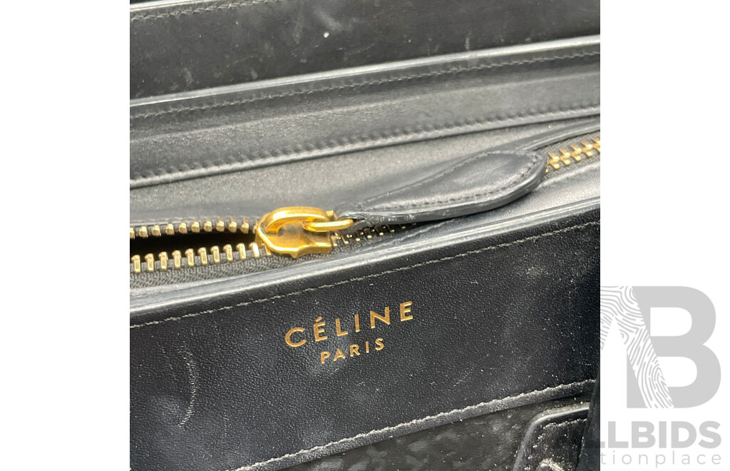 Black Textured Mini Luggage Tote Bag Branded CELINE
