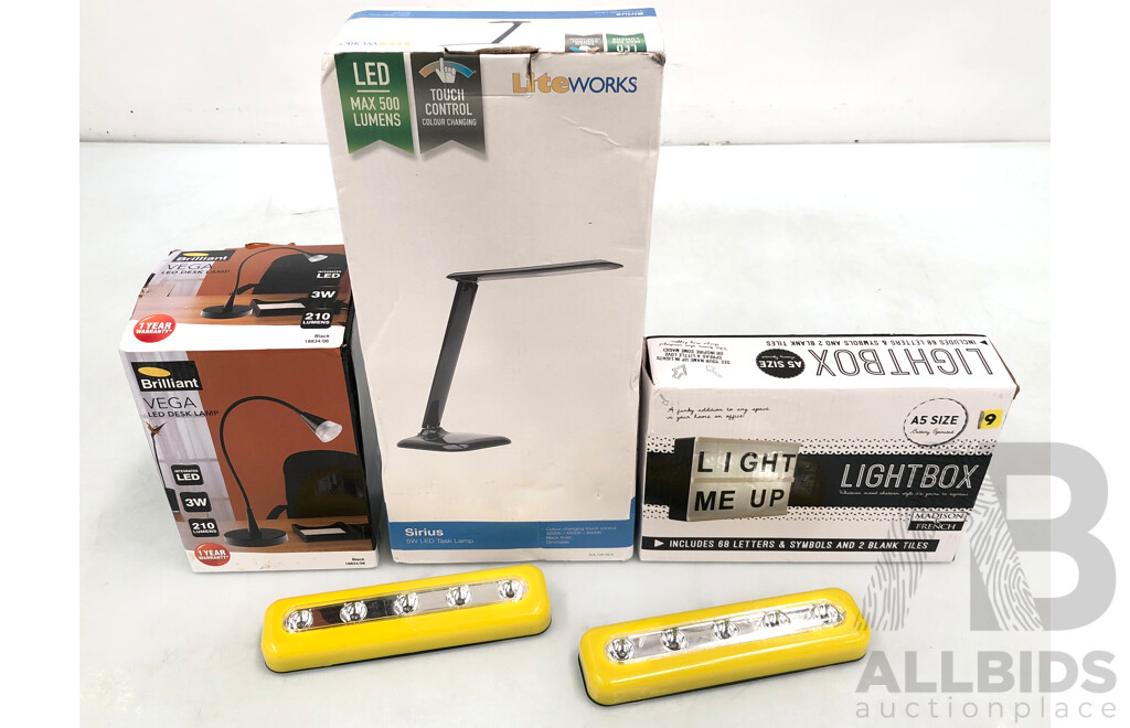 Desk Lamps and Lights - Lot of Five
