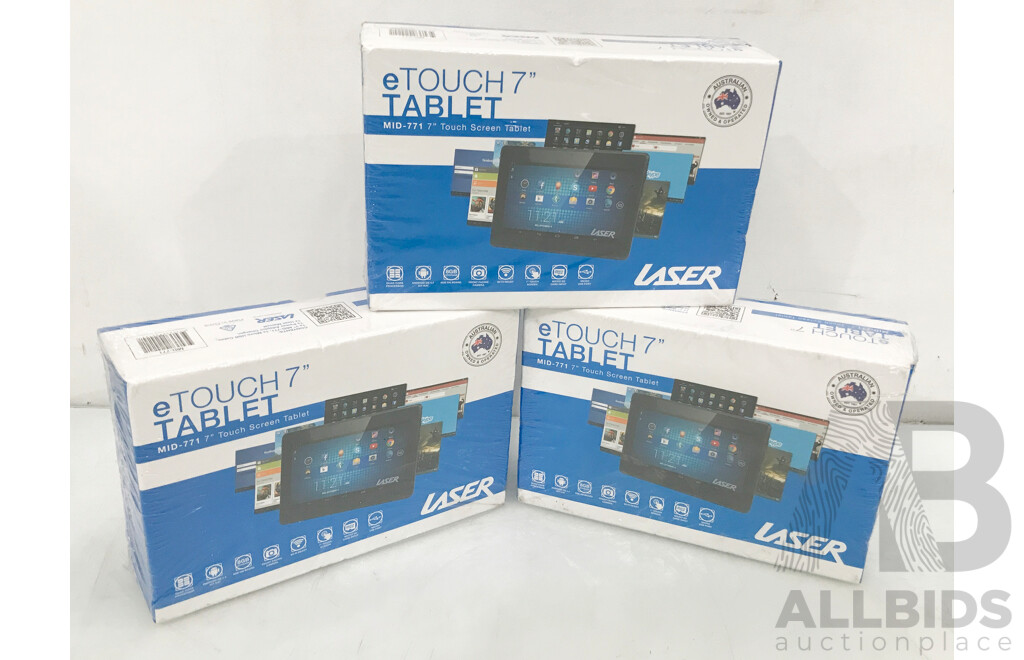 Laser (MID-771) 7 Inch 8GB Touch Screen Tablet - Lot of 3