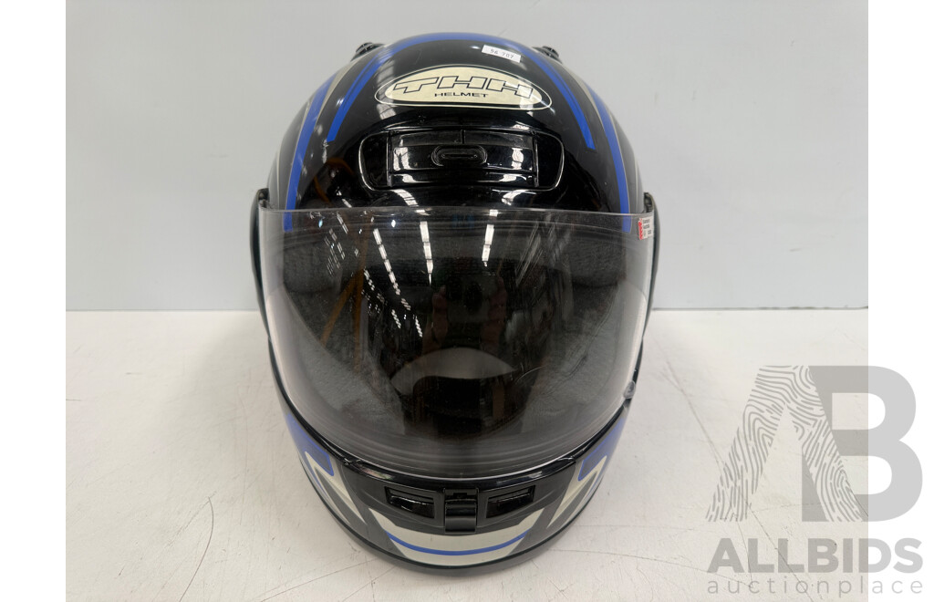 HJC ZF-8 Large Road Motorcycle Helmet + Spare Clear Visor + 2001 THH T-992 Medium Road Motorcycle Helmet
