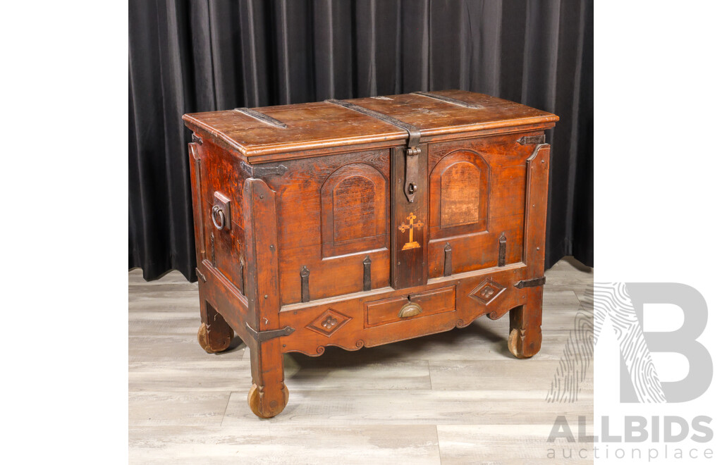 19th Century Indo Portuguese Iron Bound Dowry Chest