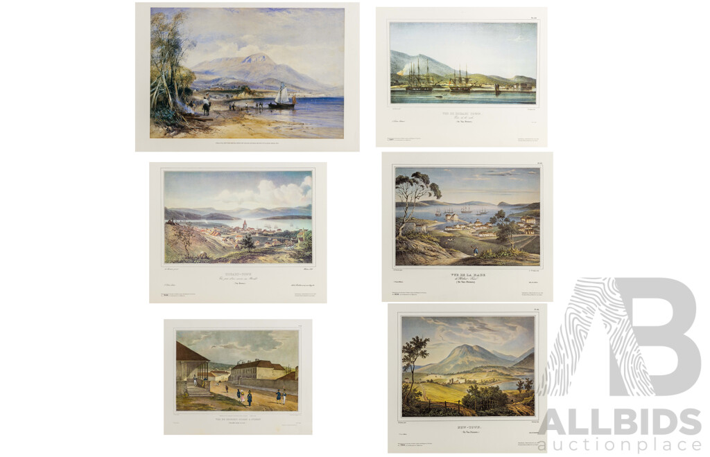 Selection of Approx Fourteen Largely Landscape Reproduction Prints After Original Lithographs, Including Vue De Georges St at Sydney (1968 Print) and More