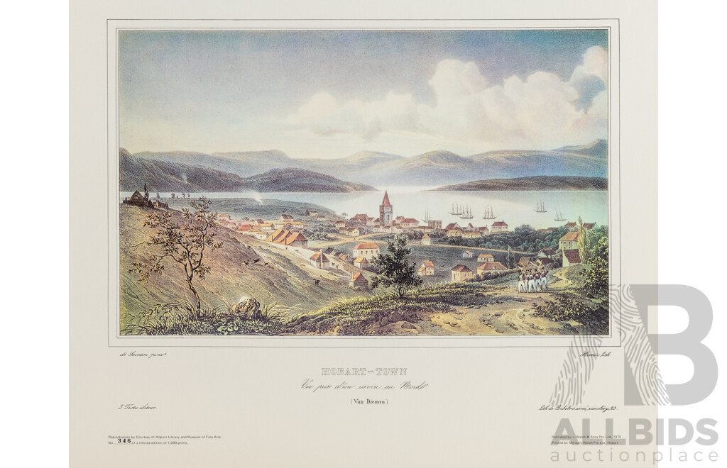 Selection of Approx Fourteen Largely Landscape Reproduction Prints After Original Lithographs, Including Vue De Georges St at Sydney (1968 Print) and More