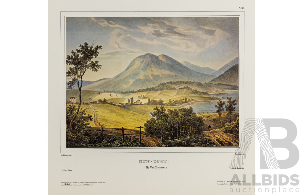 Selection of Approx Fourteen Largely Landscape Reproduction Prints After Original Lithographs, Including Vue De Georges St at Sydney (1968 Print) and More