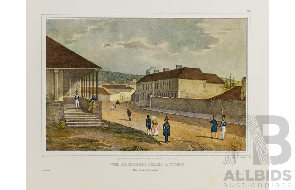 Selection of Approx Fourteen Largely Landscape Reproduction Prints After Original Lithographs, Including Vue De Georges St at Sydney (1968 Print) and More