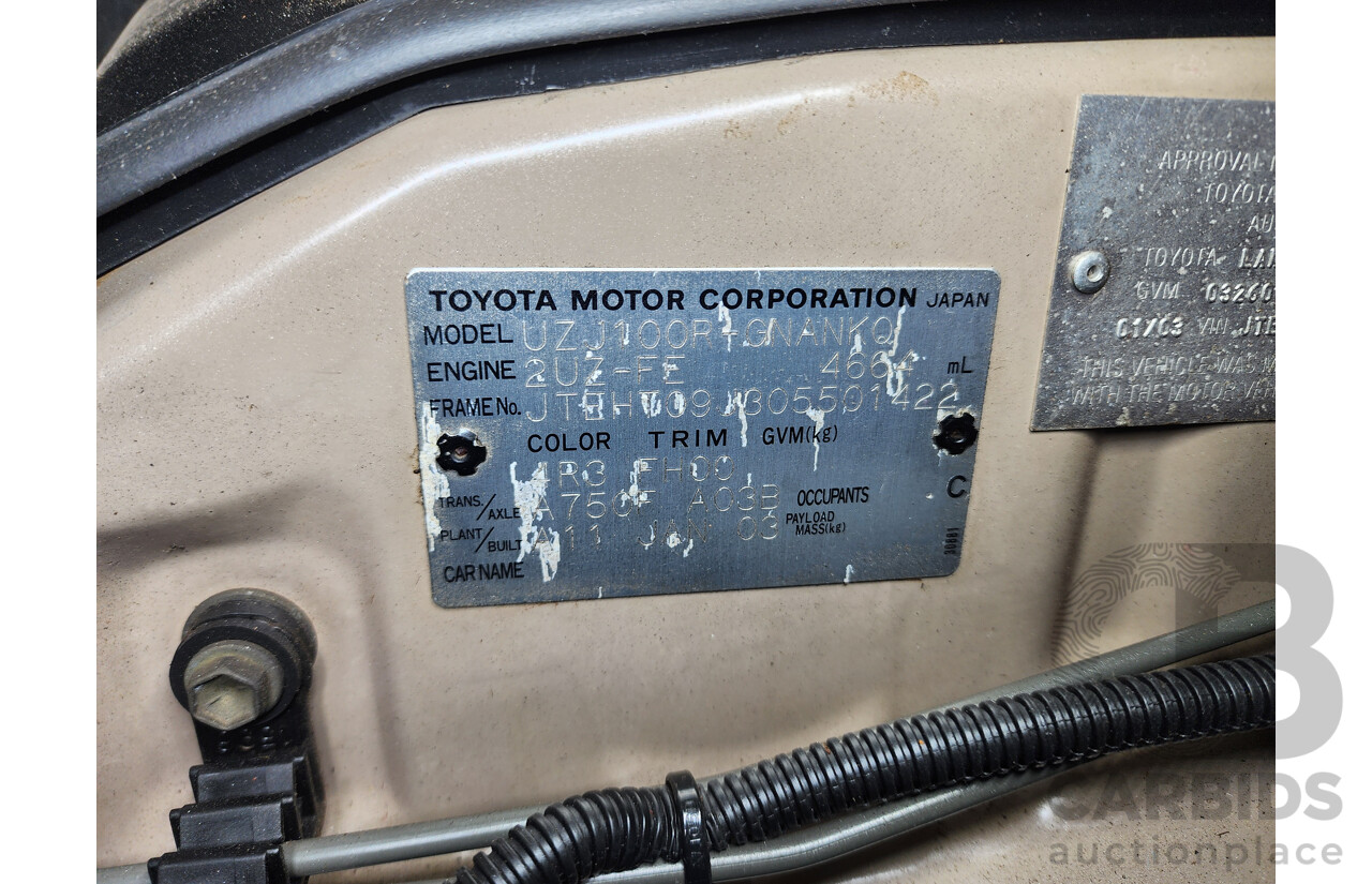 1/2003 Toyota Landcruiser GXL (4x4) UZJ100R 4d Wagon Gold 4.7L