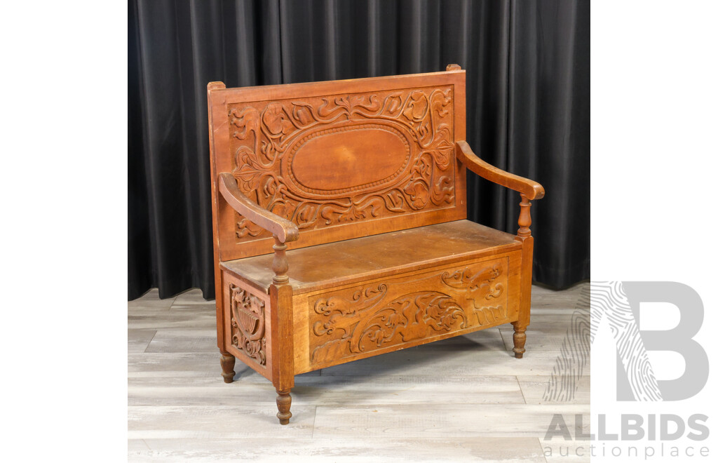 Mid 19th Century Heavily Carved French High Back Settle