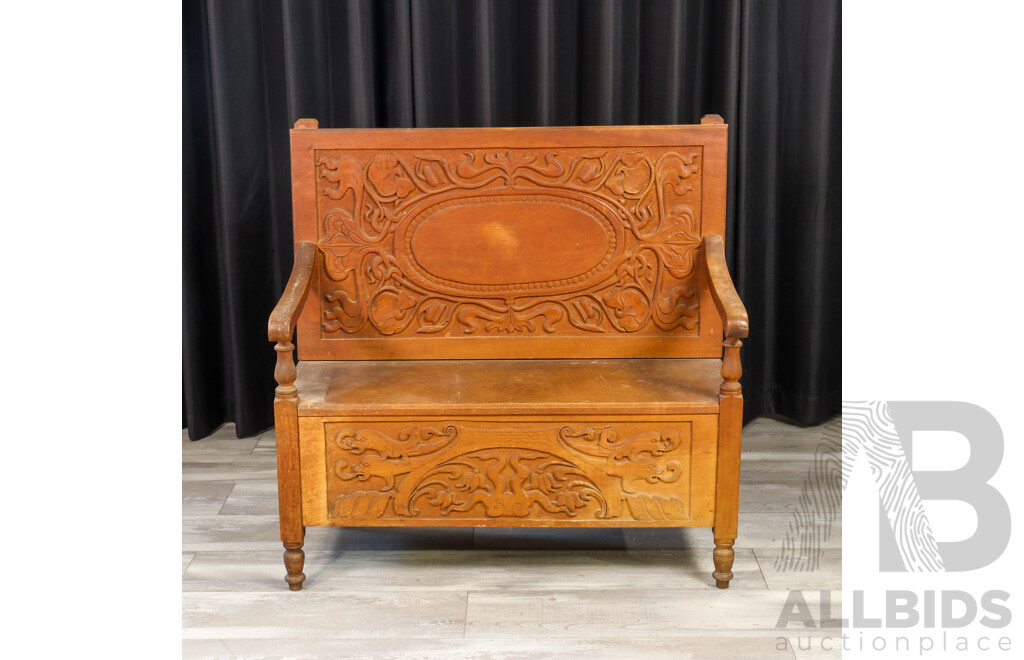 Mid 19th Century Heavily Carved French High Back Settle