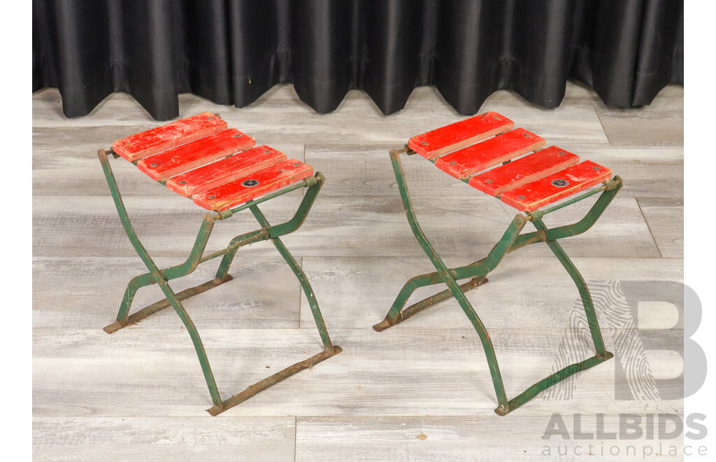 Pair of Vintage Metal and Timber Folding Childrens Stools by Bestoys, Melbourne