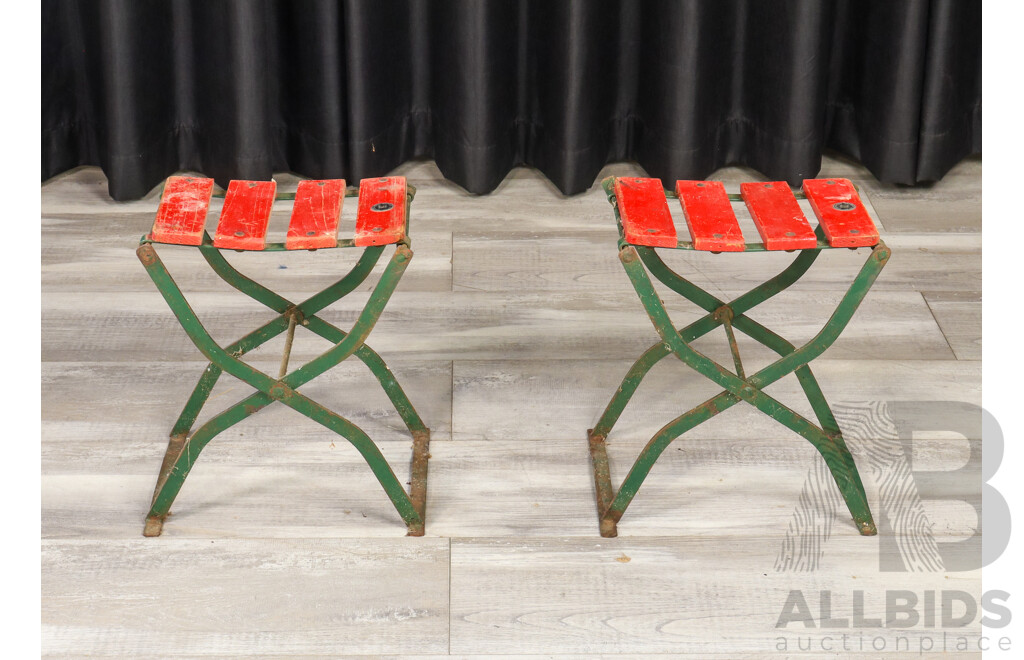 Pair of Vintage Metal and Timber Folding Childrens Stools by Bestoys, Melbourne