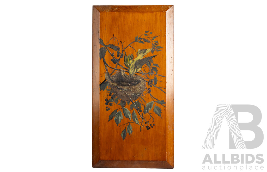Artists Unknown, (Early 20th Century), Sparrow with Nest & Posy of Flowers, Antique Oil on Wood Panels, 61 x 30 cm & 76 x 34 cm (2)