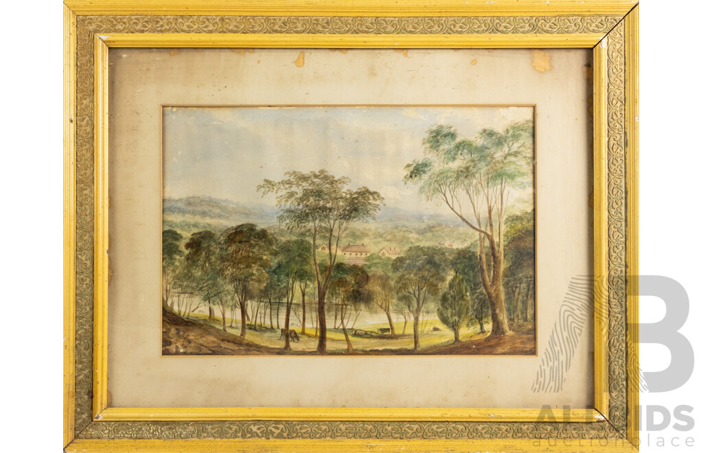 Daniel Rutter Long, (19th Century, British-Australian, 1803-1886), Parramatta River (1870), Wonderful Original Antique Watercolour, 47 x 60 cm (frame)