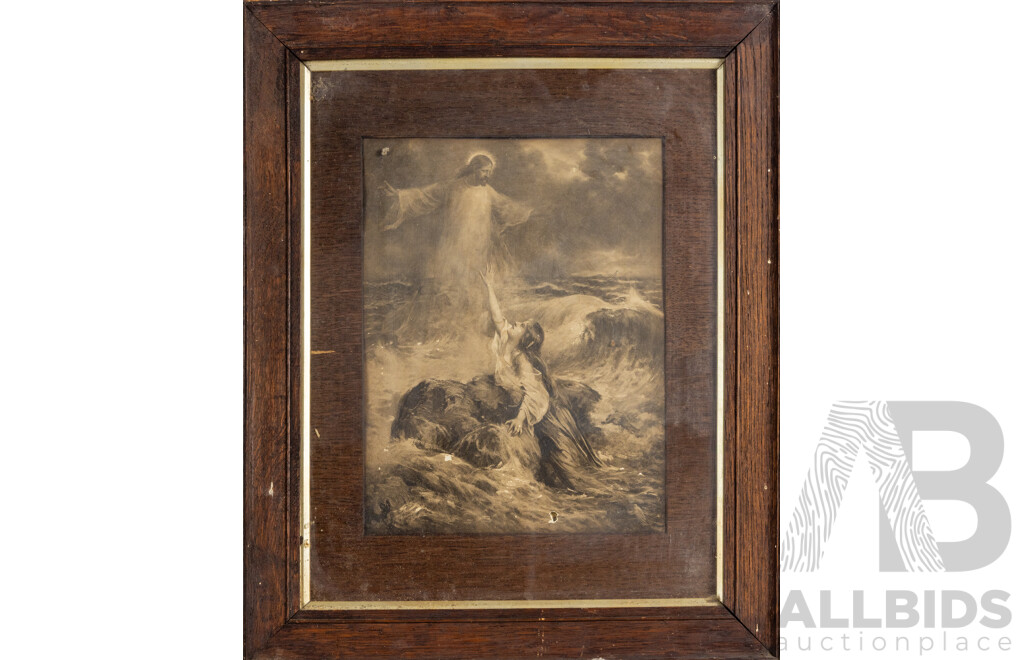 J Lafayatte (Early 20th Century), Save Me, O God, Antique Print C1910, 54 x 44 cm (frame)